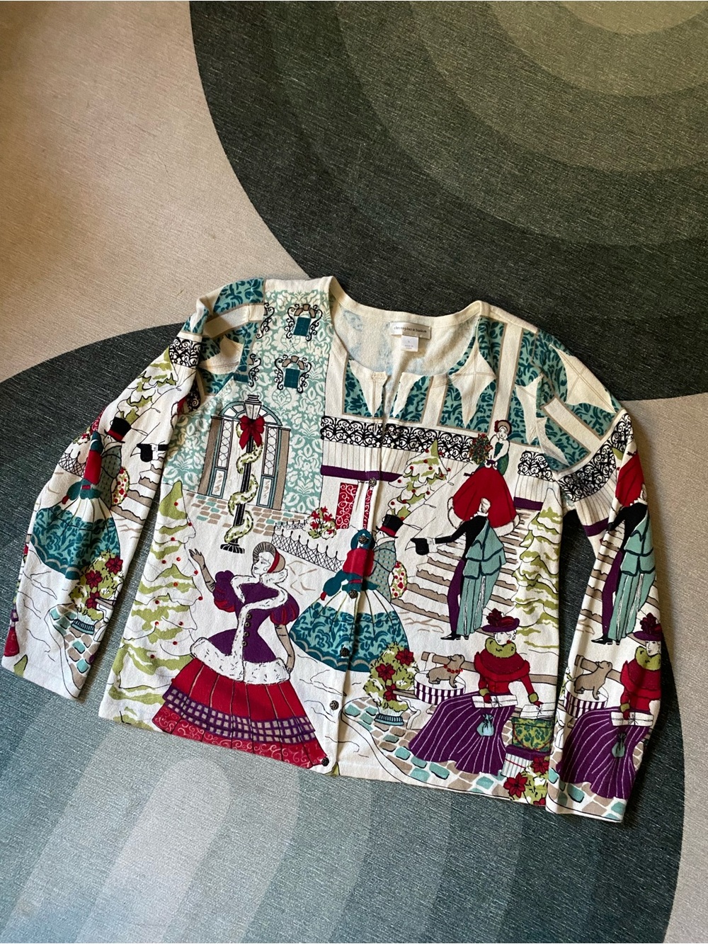 Christopher & Banks Multicolor Holiday Scene Cardigan